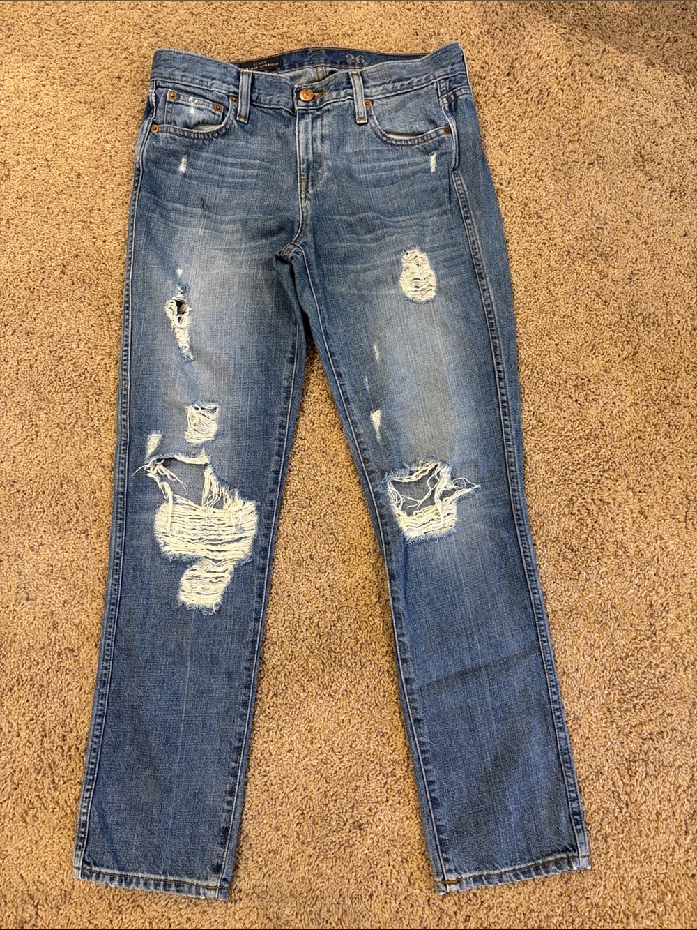J. Crew Women's Distressed Light Blue Boyfriend Jeans